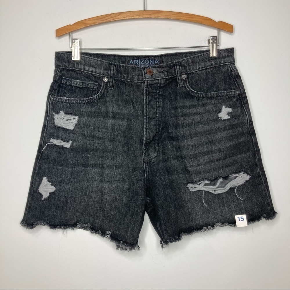 NWOT Arizona jean‎ company black distressed jean shorts hi rise size 15